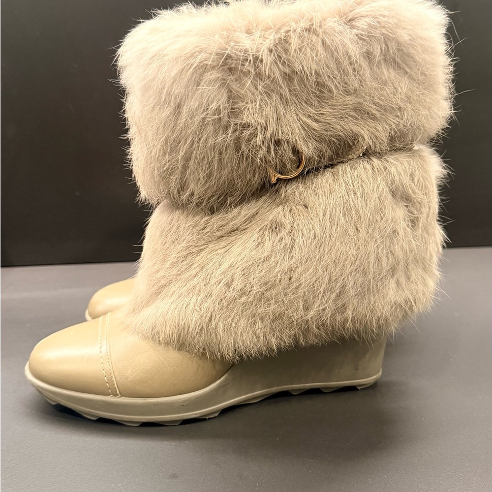 Salvatore Ferragamo Beige Faux Fur Wedge Boots